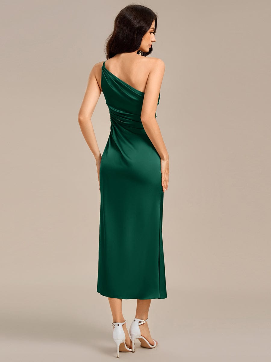 Robe d'invité de mariage trapèze en mousseline fluide à encolure ronde et longueur au genou #Couleur_Vert Fonce