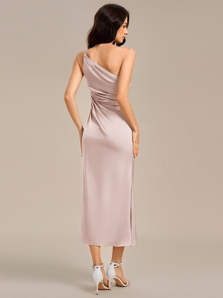 Robe d'invité de mariage trapèze en mousseline fluide à encolure ronde et longueur au genou #Couleur_Rose