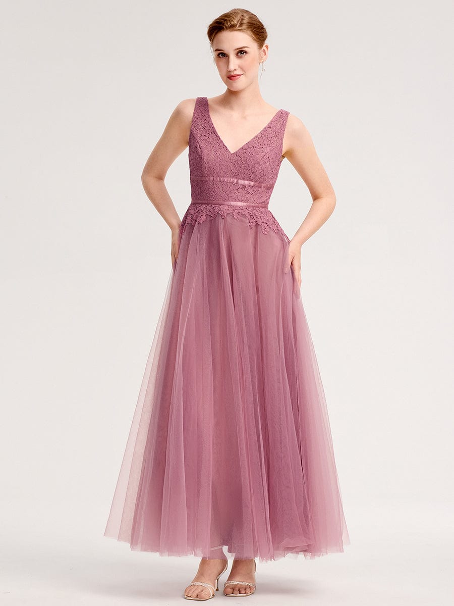 Robe d'invité de mariage trapèze en mousseline fluide à encolure ronde et longueur au genou #Couleur_Orchidee