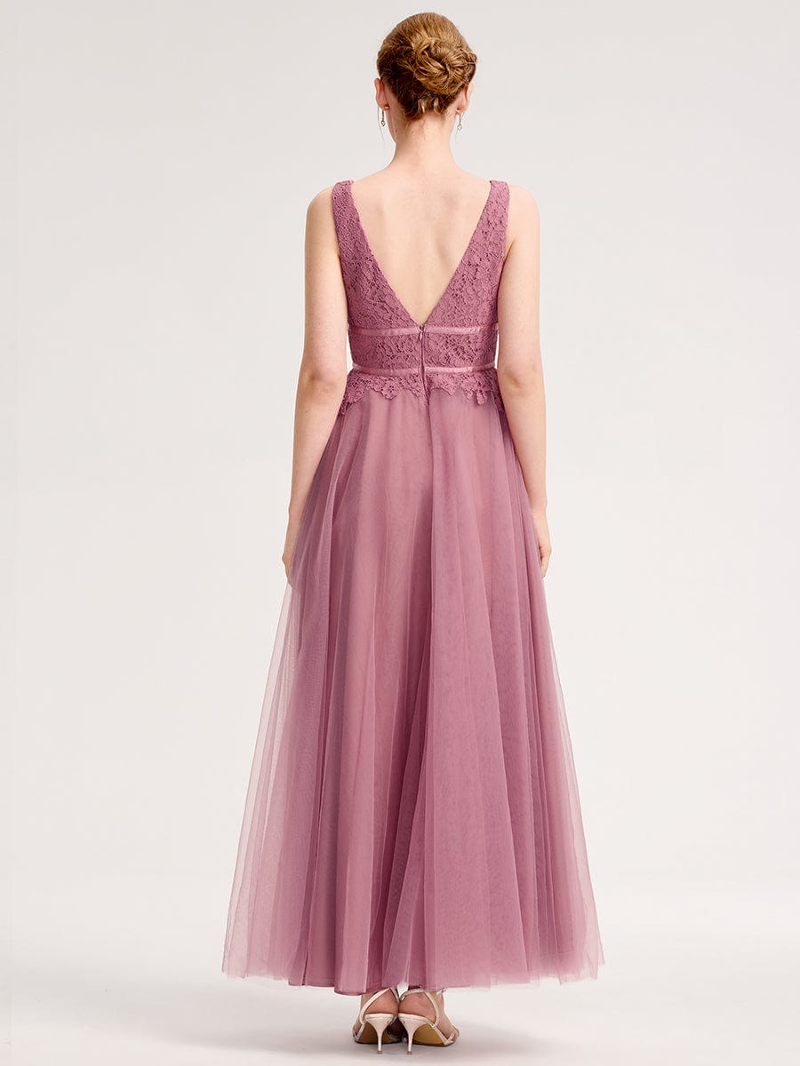 Robe d'invité de mariage trapèze en mousseline fluide à encolure ronde et longueur au genou #Couleur_Orchidee