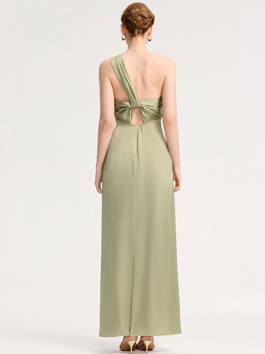 Robe d'invité de mariage trapèze en mousseline fluide à encolure ronde et longueur au genou #Couleur_Vert sauge