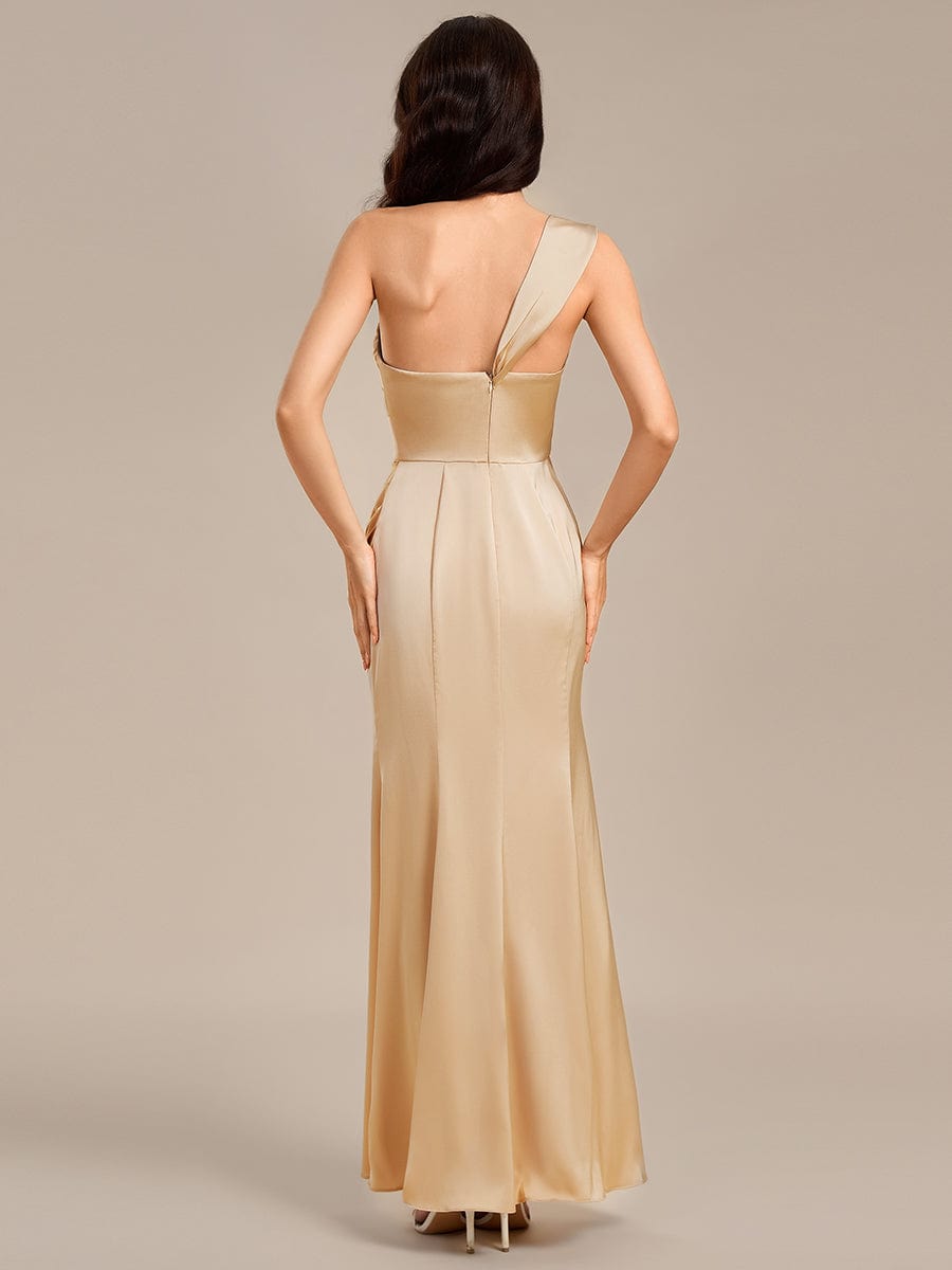 Robe de demoiselle d'honneur sirène en satin à épaules dénudées et fente haute #Couleur_Charbon