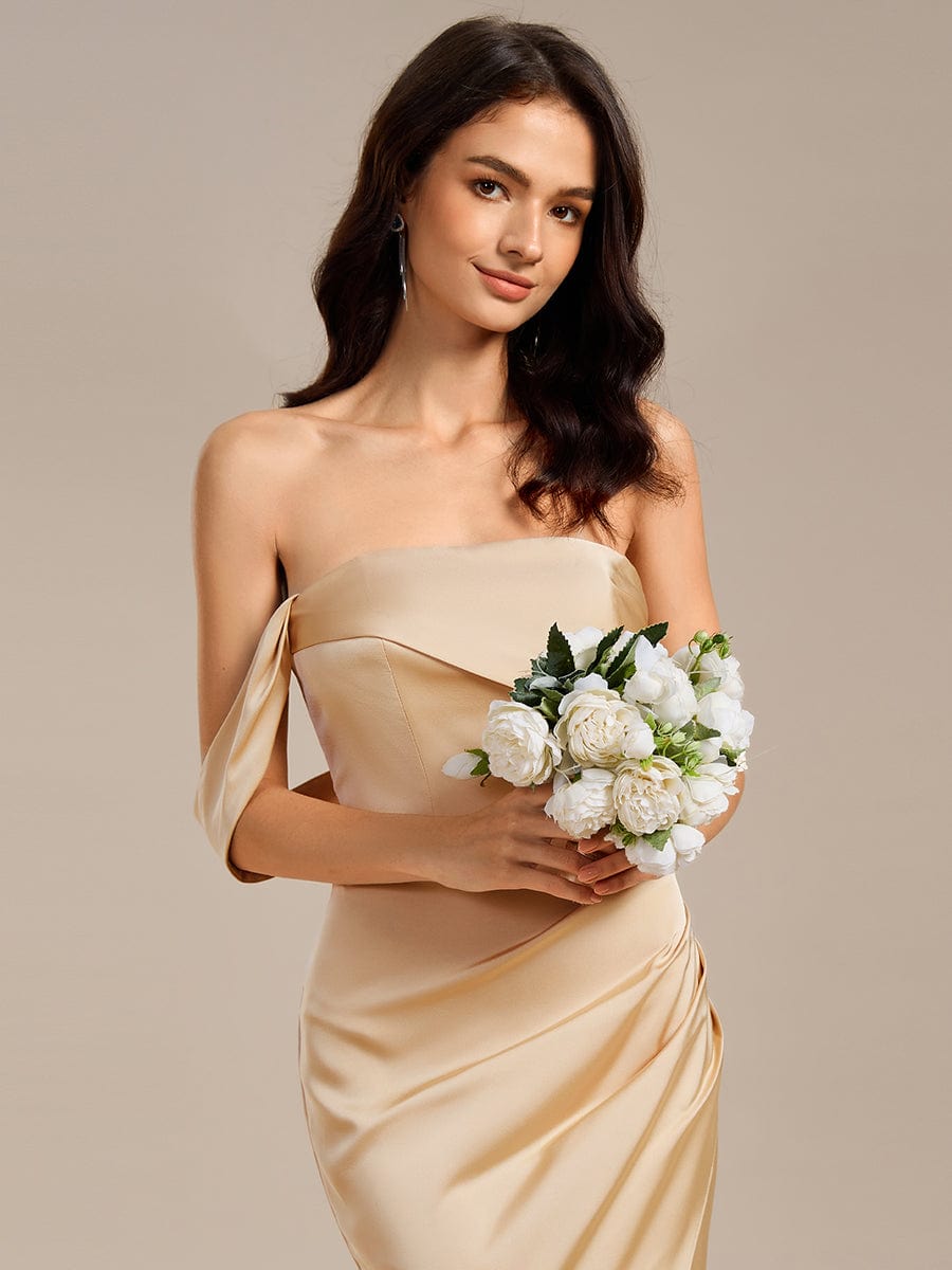 Robe de demoiselle d'honneur sirène en satin à épaules dénudées et fente haute #Couleur_Charbon