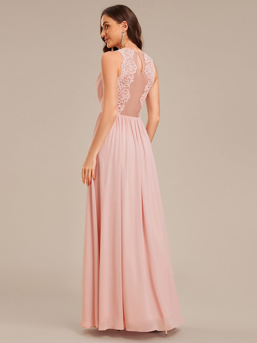 Robe d'invité de mariage trapèze en mousseline fluide à encolure ronde et longueur au genou #Couleur_Rose