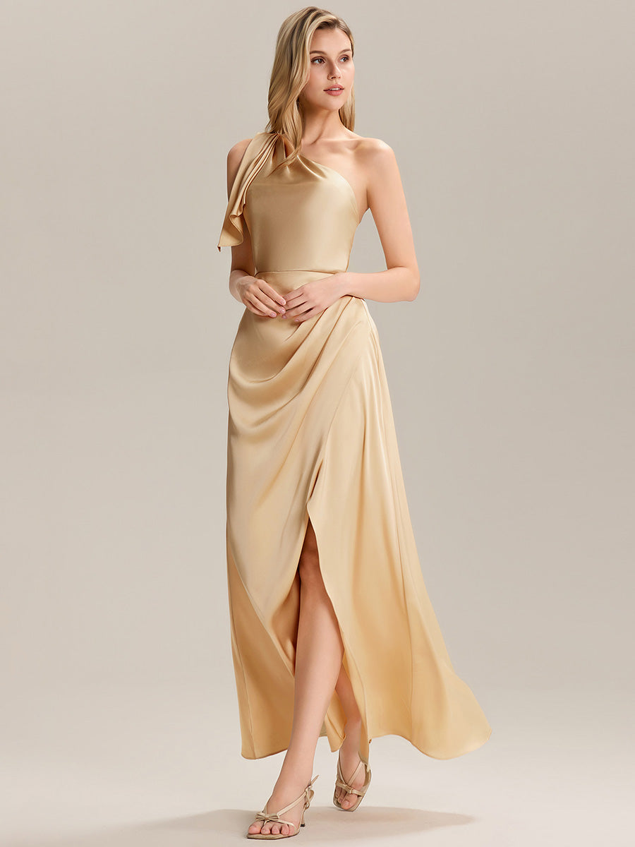 Robe longue asymétrique sans manches fente haute #Couleur_Charbon
