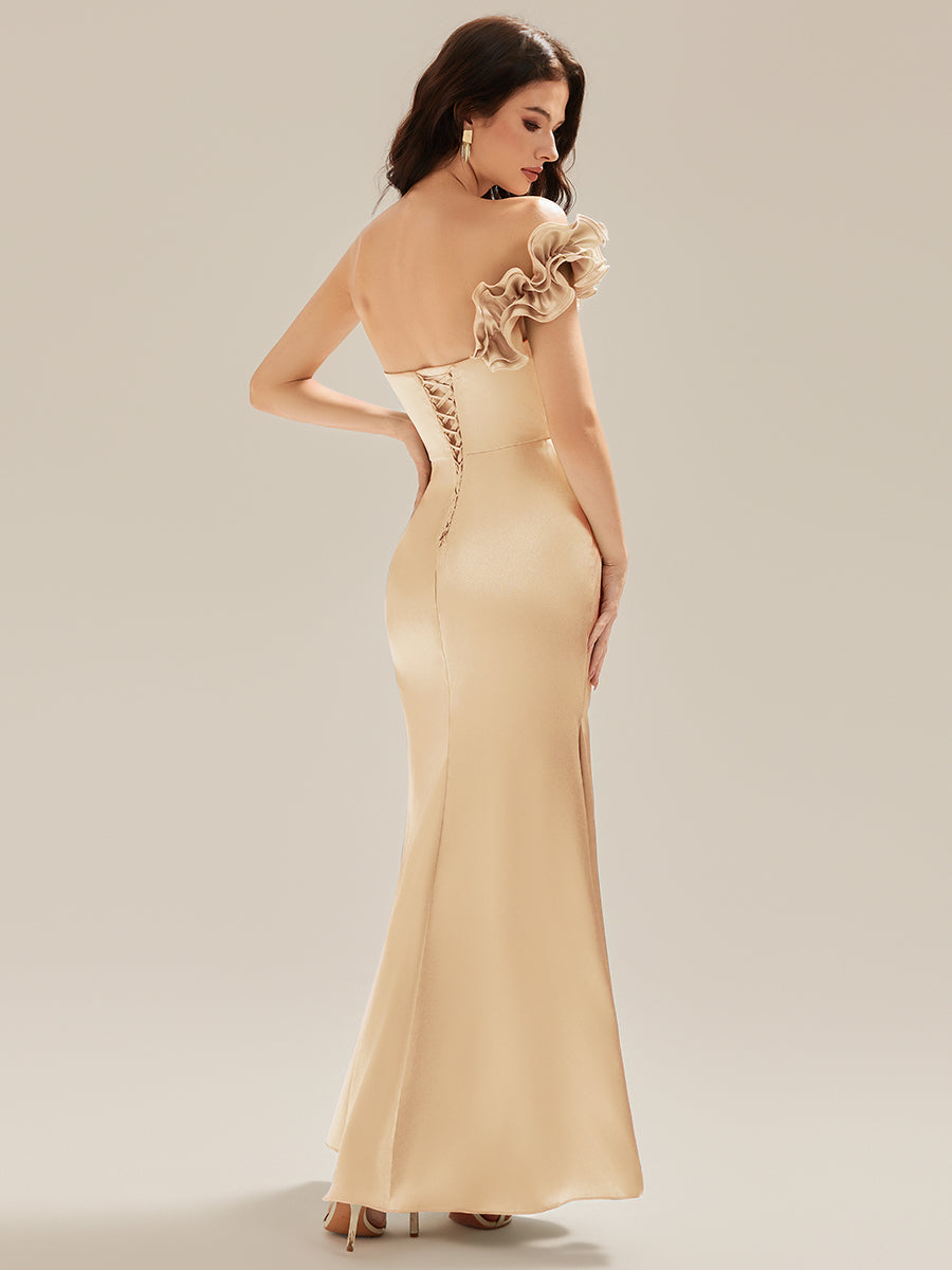 Robe de soirée sirène sans bretelles à volants #Couleur_Charbon