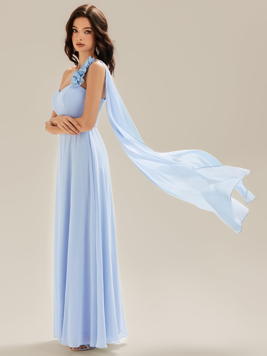 Robe longue sans manches à fleurs avec rubans #Couleur_Bleu Glace
