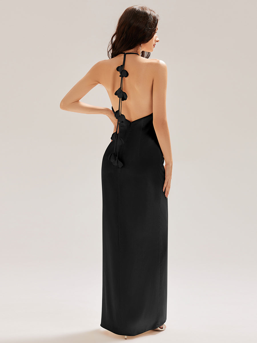 Robe longue sans manches à fleurs #Couleur_Noir