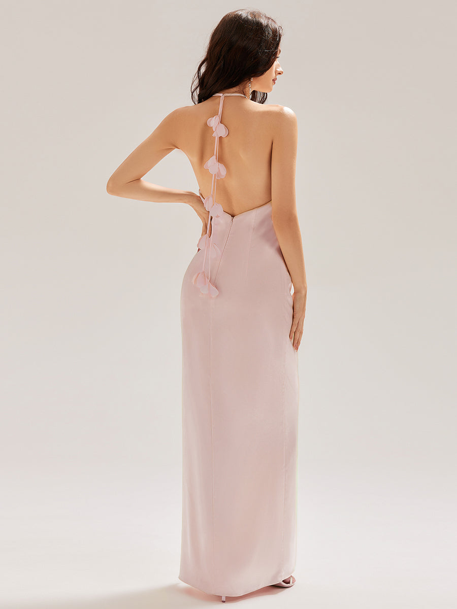 Robe longue sans manches à fleurs #Couleur_Rose