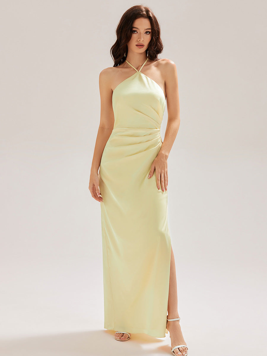 Robe longue sans manches à fleurs #Couleur_Jaune