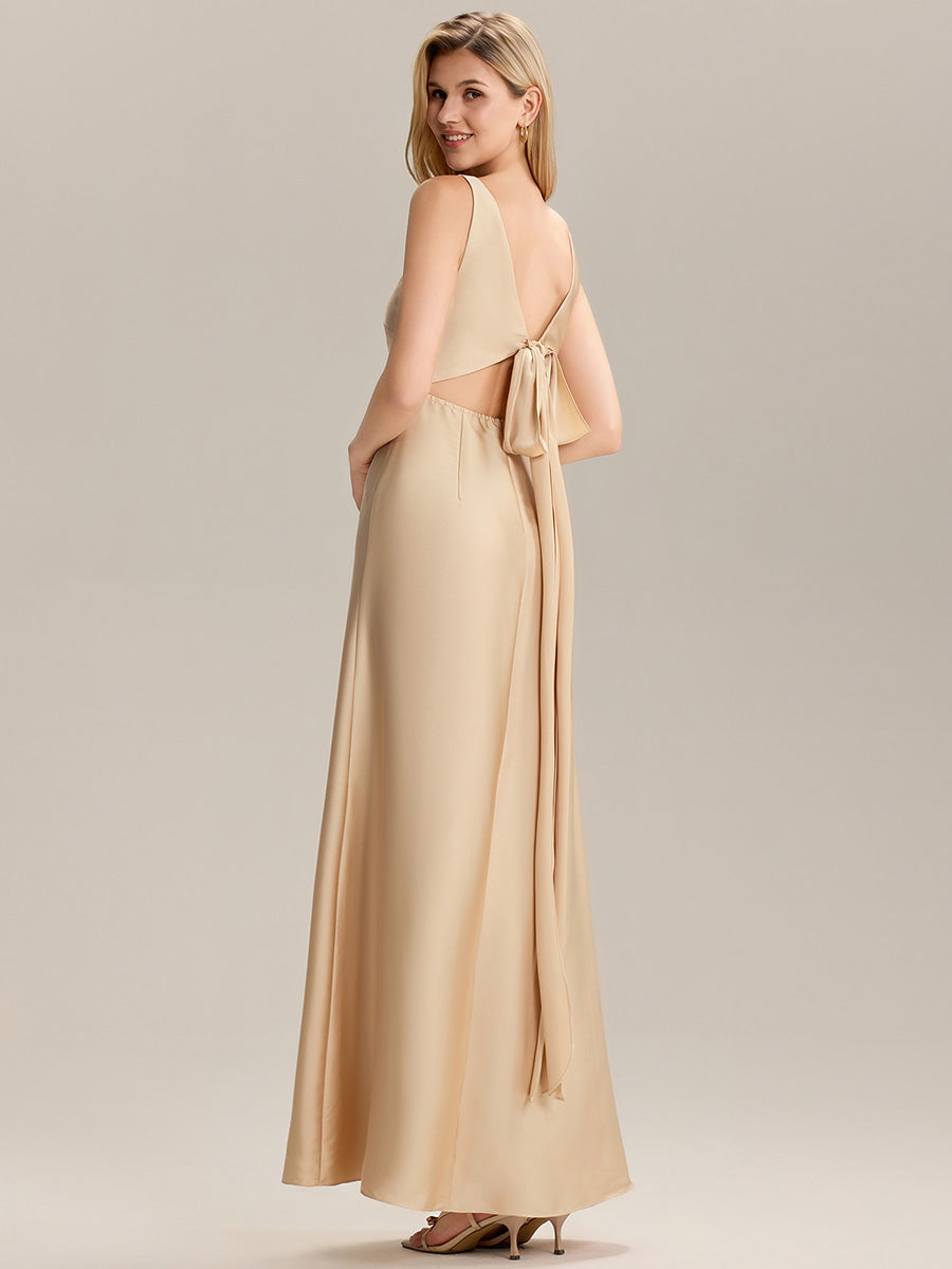 Robe longue dos nu à manches courtes en V #Couleur_Charbon