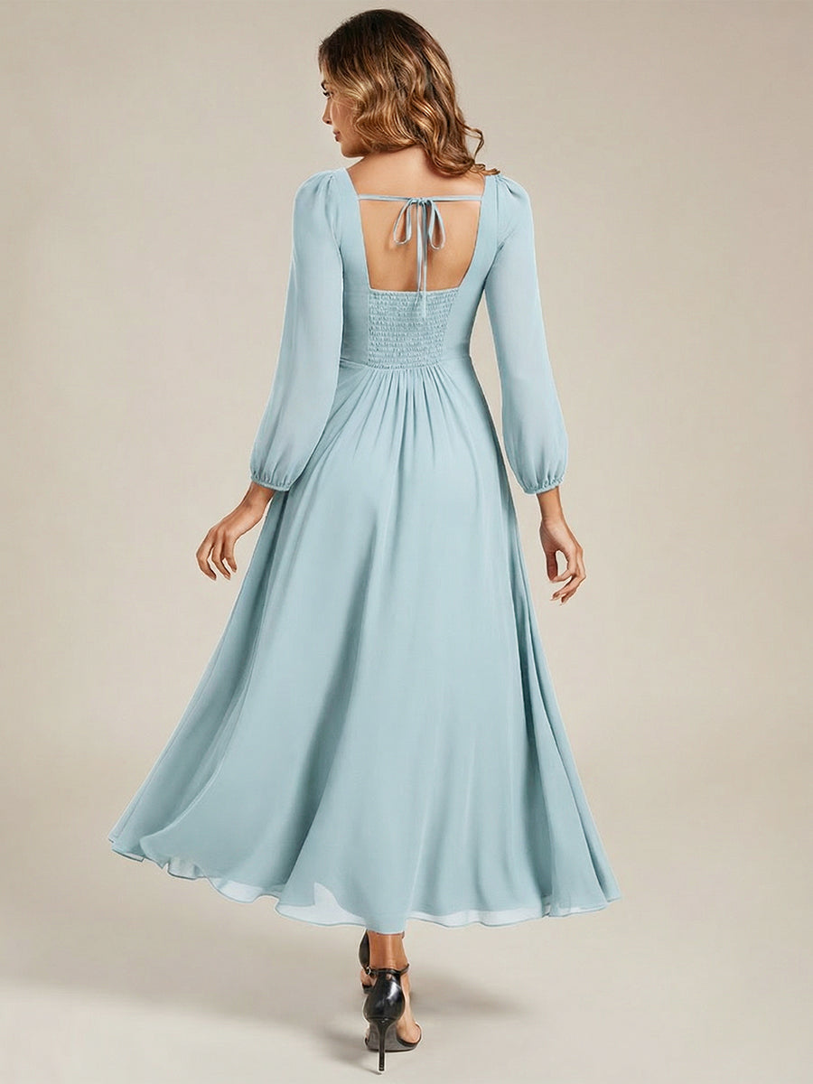 Robe de demoiselle d'honneur en mousseline à manches lanternes #Couleur_Bleu Ciel