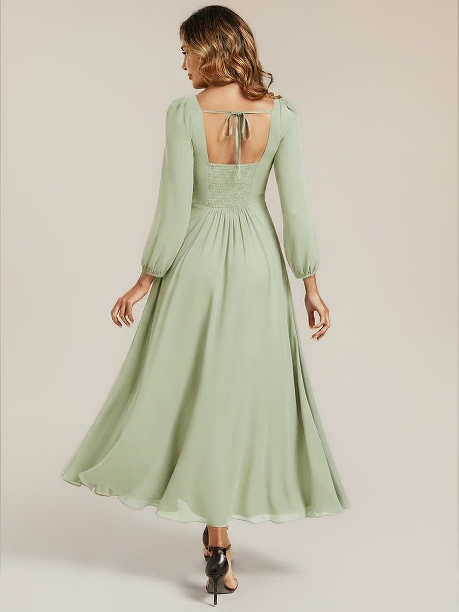 Robe de demoiselle d'honneur en mousseline à manches lanternes #Couleur_Menthe Verte
