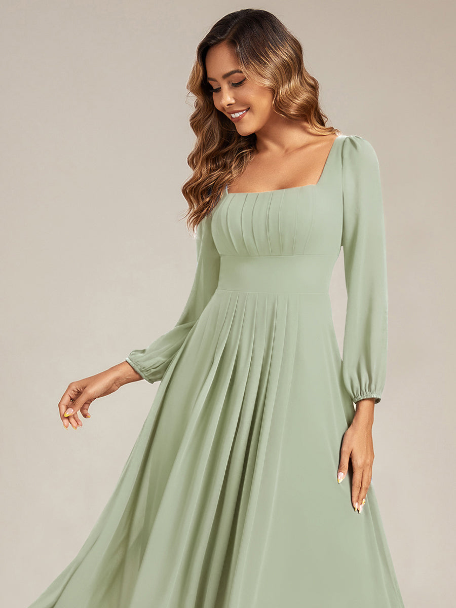 Robe de demoiselle d'honneur en mousseline à manches lanternes #Couleur_Menthe Verte