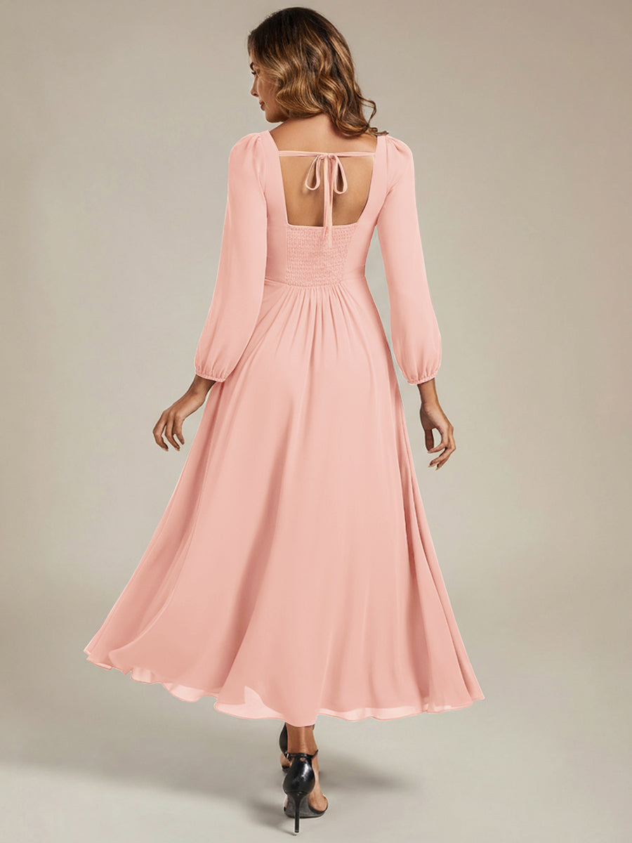 Robe de demoiselle d'honneur en mousseline à manches lanternes #Couleur_Rose