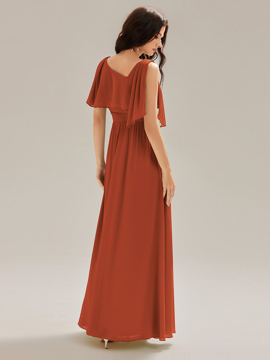 Robe longue sans manches à décolleté halter fente haute #Couleur_Burnt Orange
