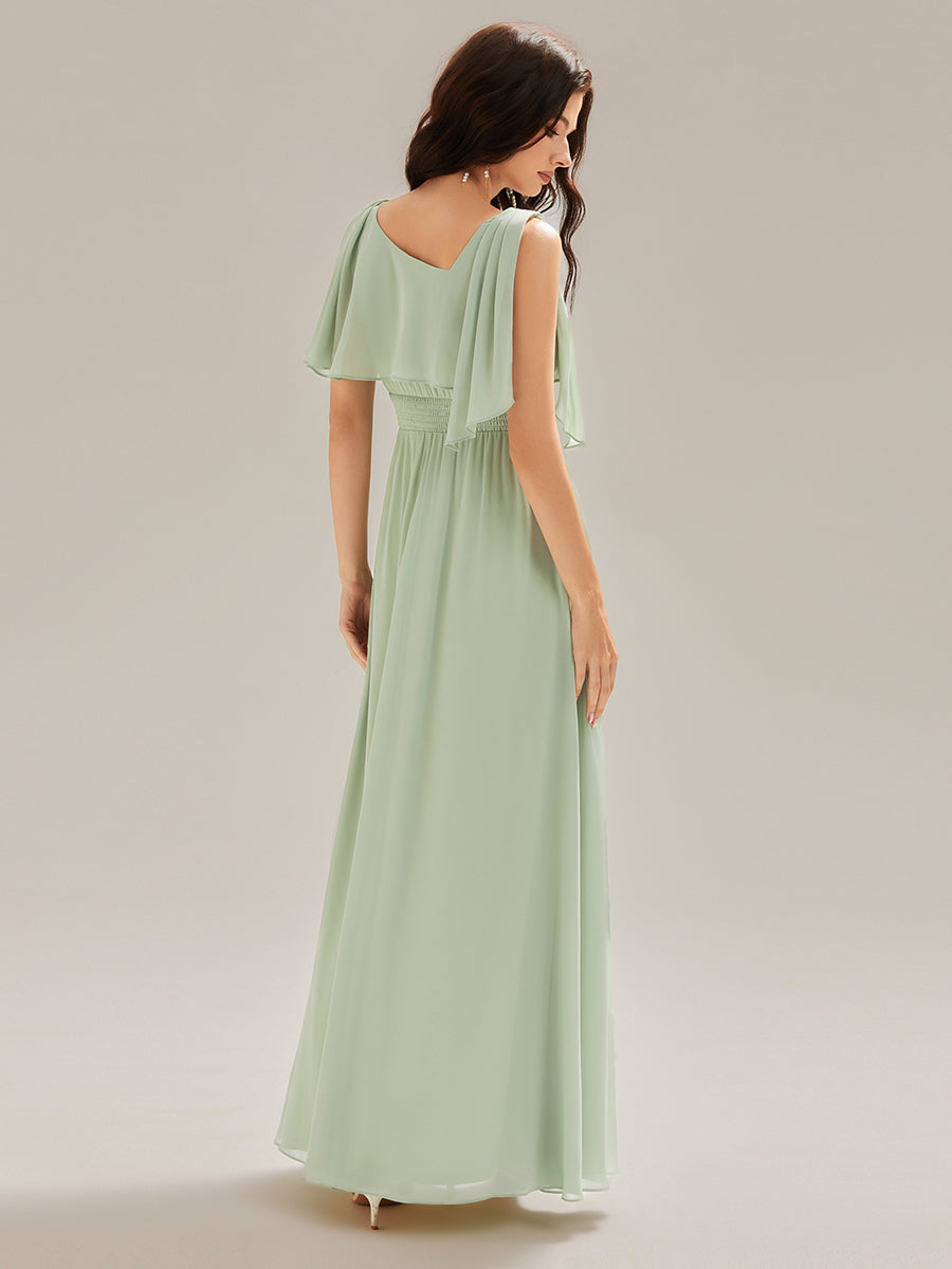 Robe longue sans manches à décolleté halter fente haute #Couleur_Menthe Verte