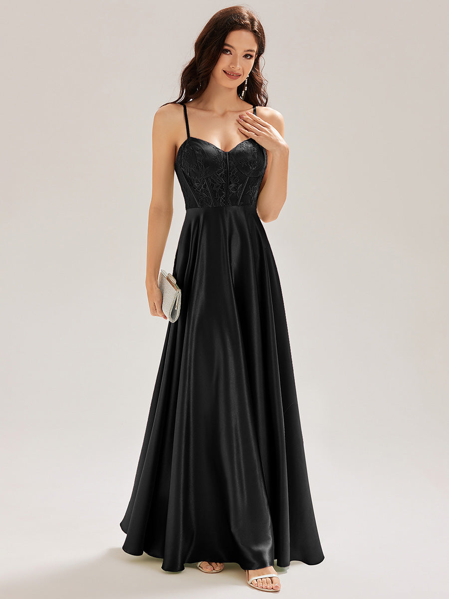 Robe de soirée longue sans manches col V à détails contrastés #Couleur_Noir