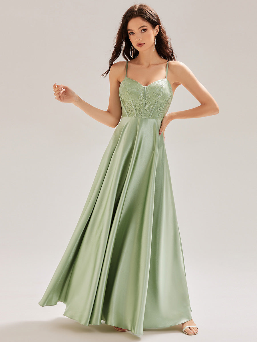 Robe longue sans manches en V avec patchwork #Couleur_Menthe Verte