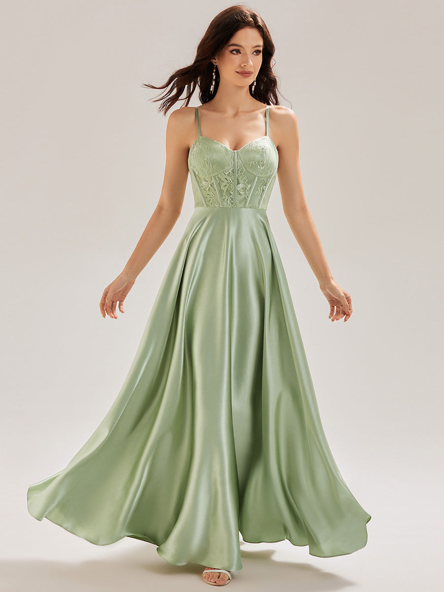 Robe longue sans manches en V avec patchwork #Couleur_Menthe Verte