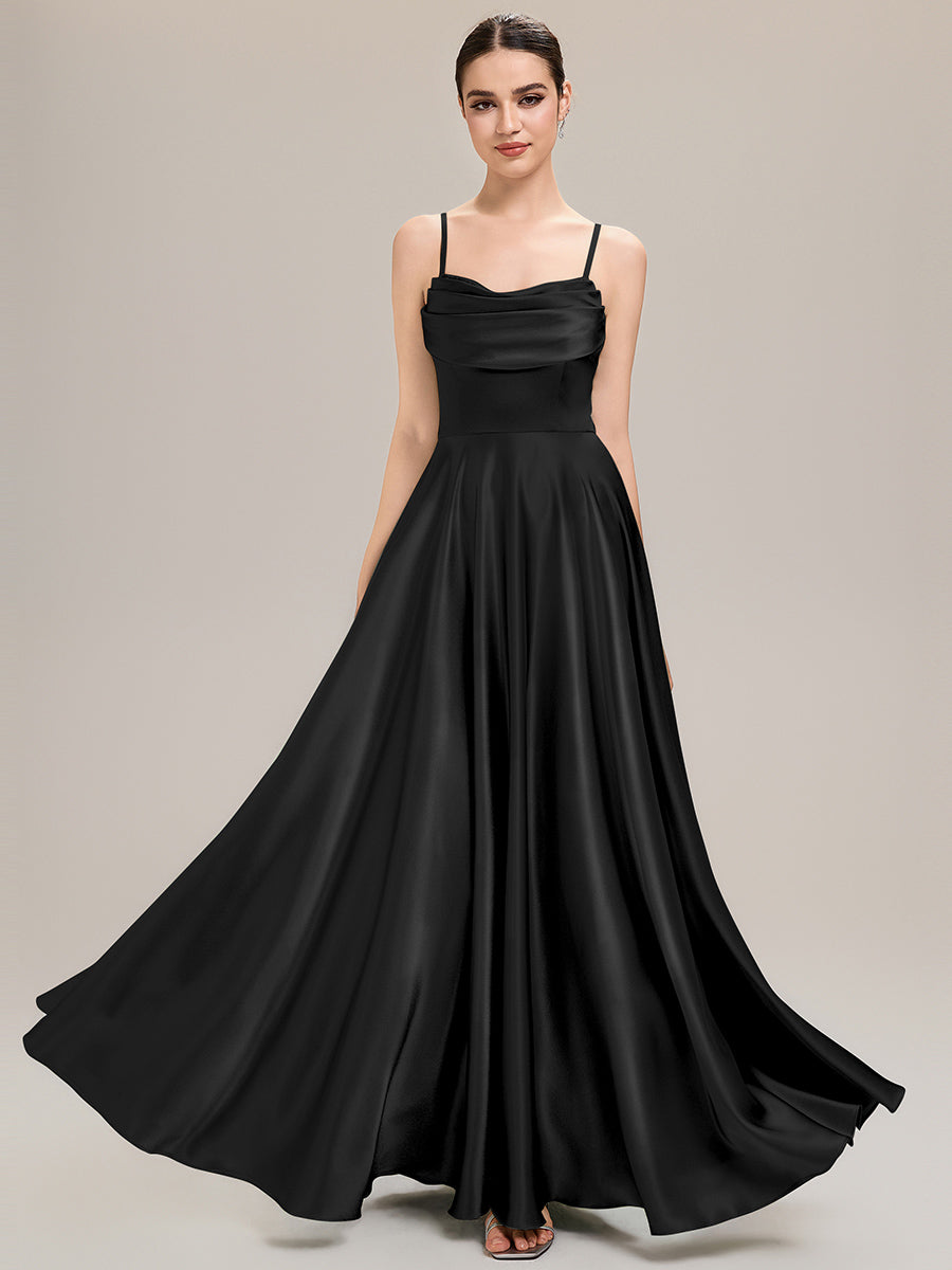 Robe sans manches en A longueur de sol avec décolleté en V profond et embellissements en strass Robe de demoiselle d'honneur #Couleur_Noir