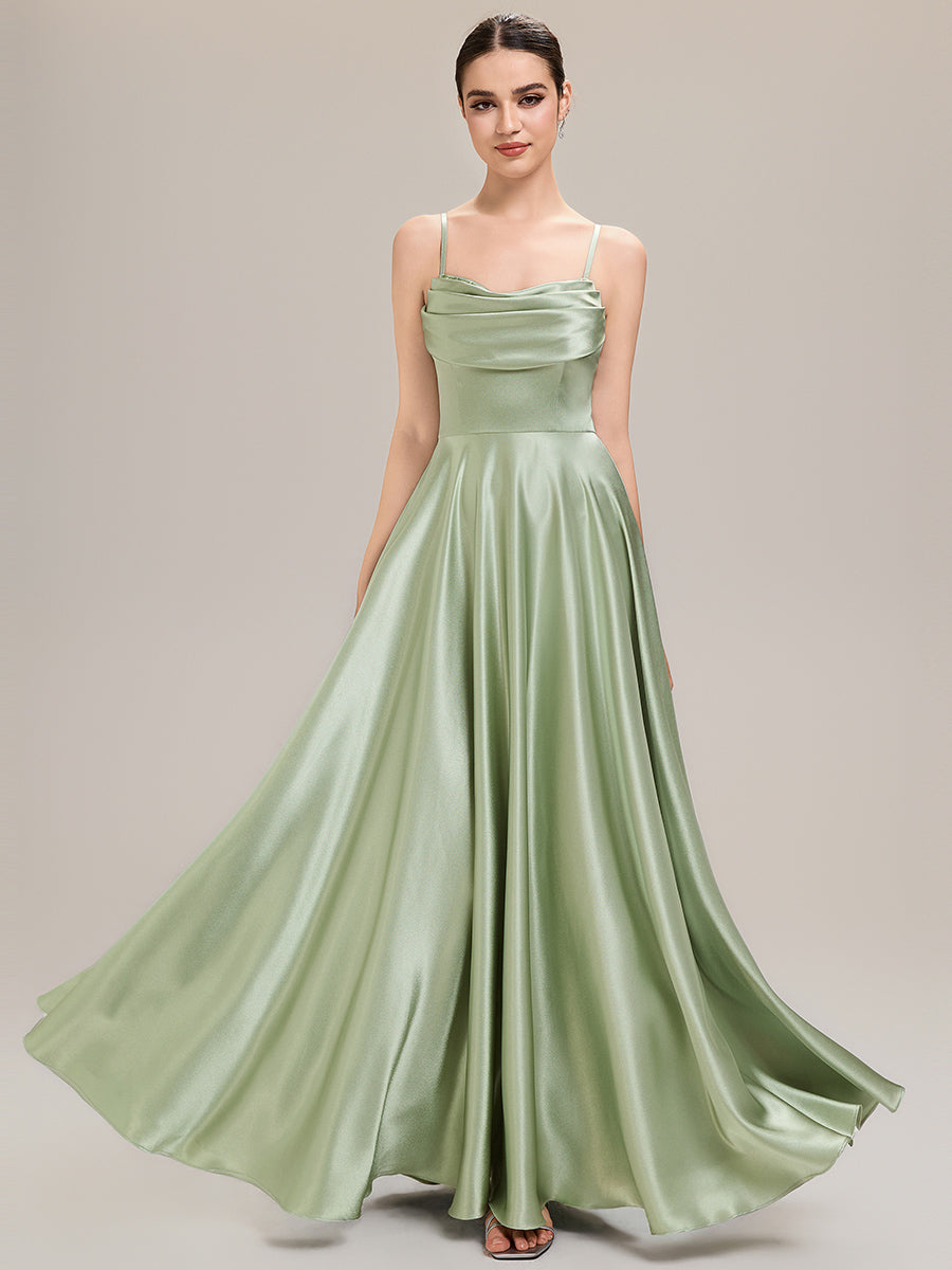 Robe sans manches en A longueur de sol avec décolleté en V profond et embellissements en strass Robe de demoiselle d'honneur #Couleur_Menthe Verte