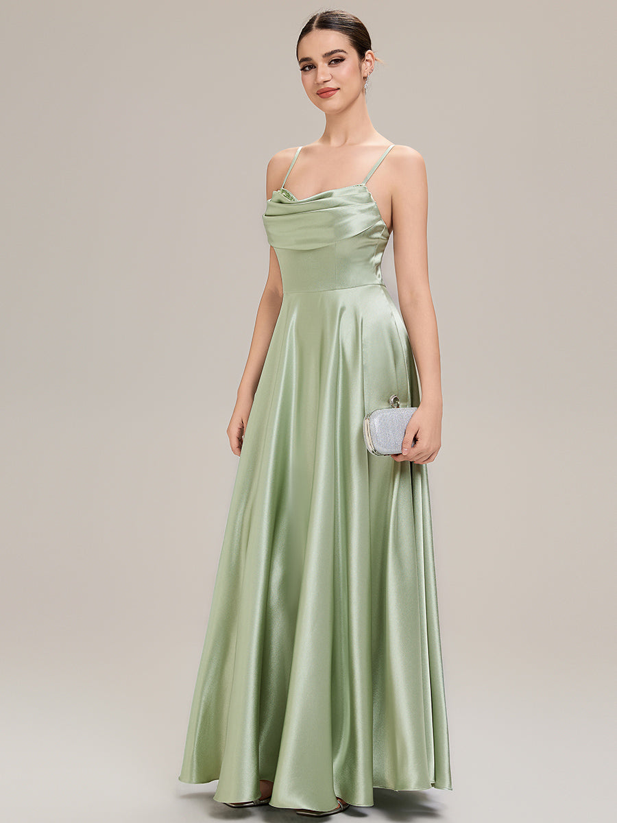 Robe sans manches en A longueur de sol avec décolleté en V profond et embellissements en strass Robe de demoiselle d'honneur #Couleur_Menthe Verte