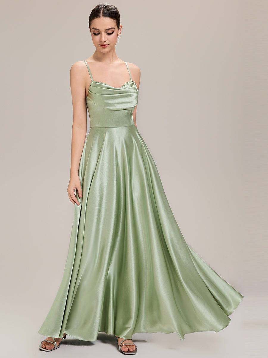 Robe sans manches en A longueur de sol avec décolleté en V profond et embellissements en strass Robe de demoiselle d'honneur #Couleur_Menthe Verte