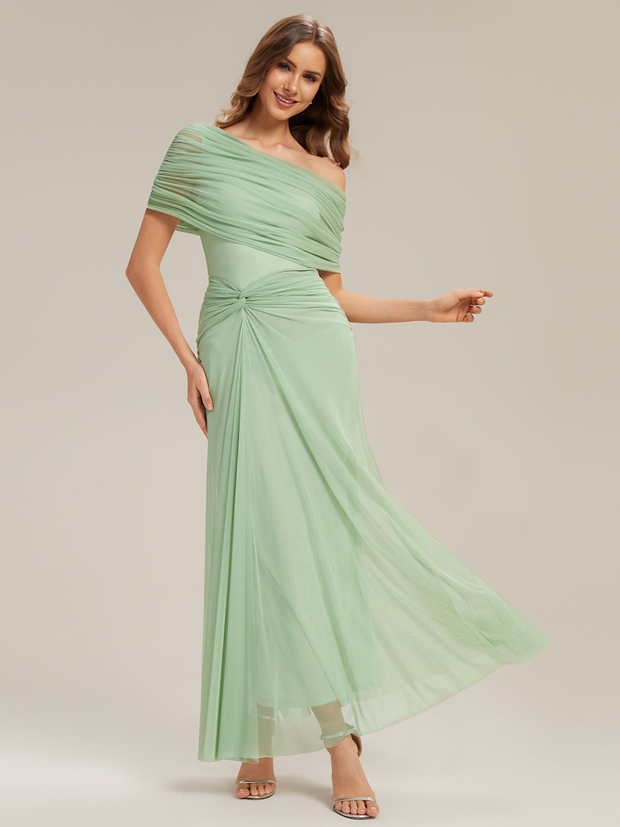 Robe maxi moulante à épaules dénudées et manches courtes avec nœud #Couleur_Menthe Verte