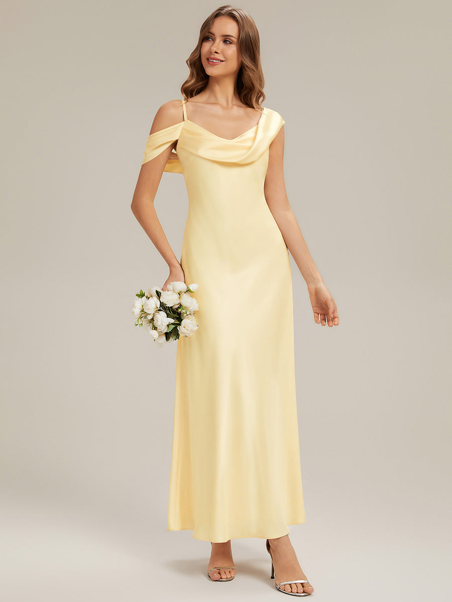 Robe maxi sans bretelles à encolure drapée coupe sirène non élastique #Couleur_Jaune