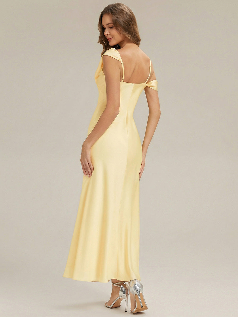 Robe maxi sans bretelles à encolure drapée coupe sirène non élastique #Couleur_Jaune