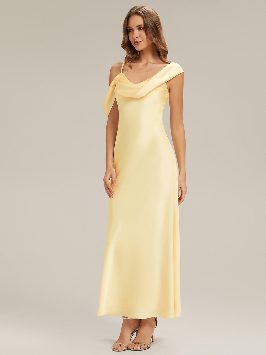 Robe maxi sans bretelles à encolure drapée coupe sirène non élastique #Couleur_Jaune