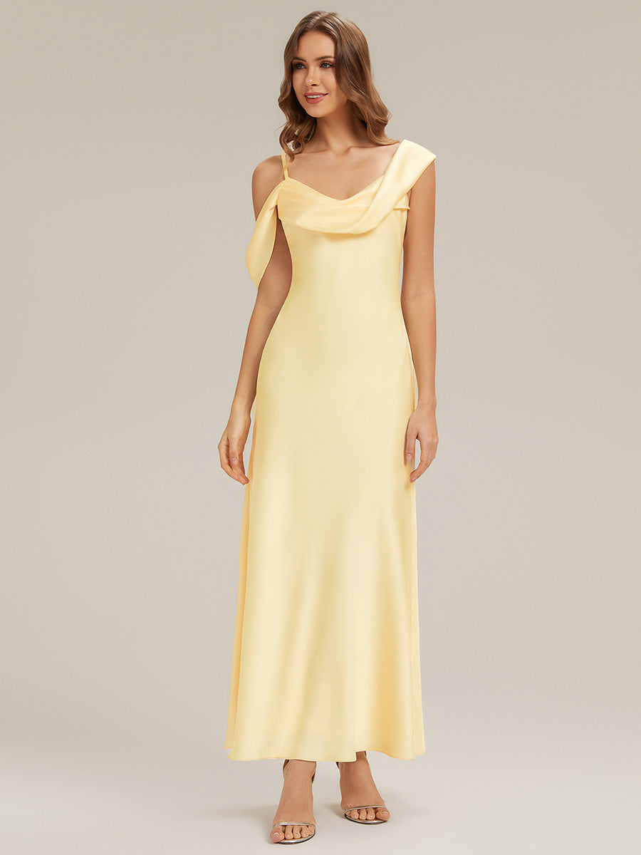 Robe maxi sans bretelles à encolure drapée coupe sirène non élastique #Couleur_Jaune