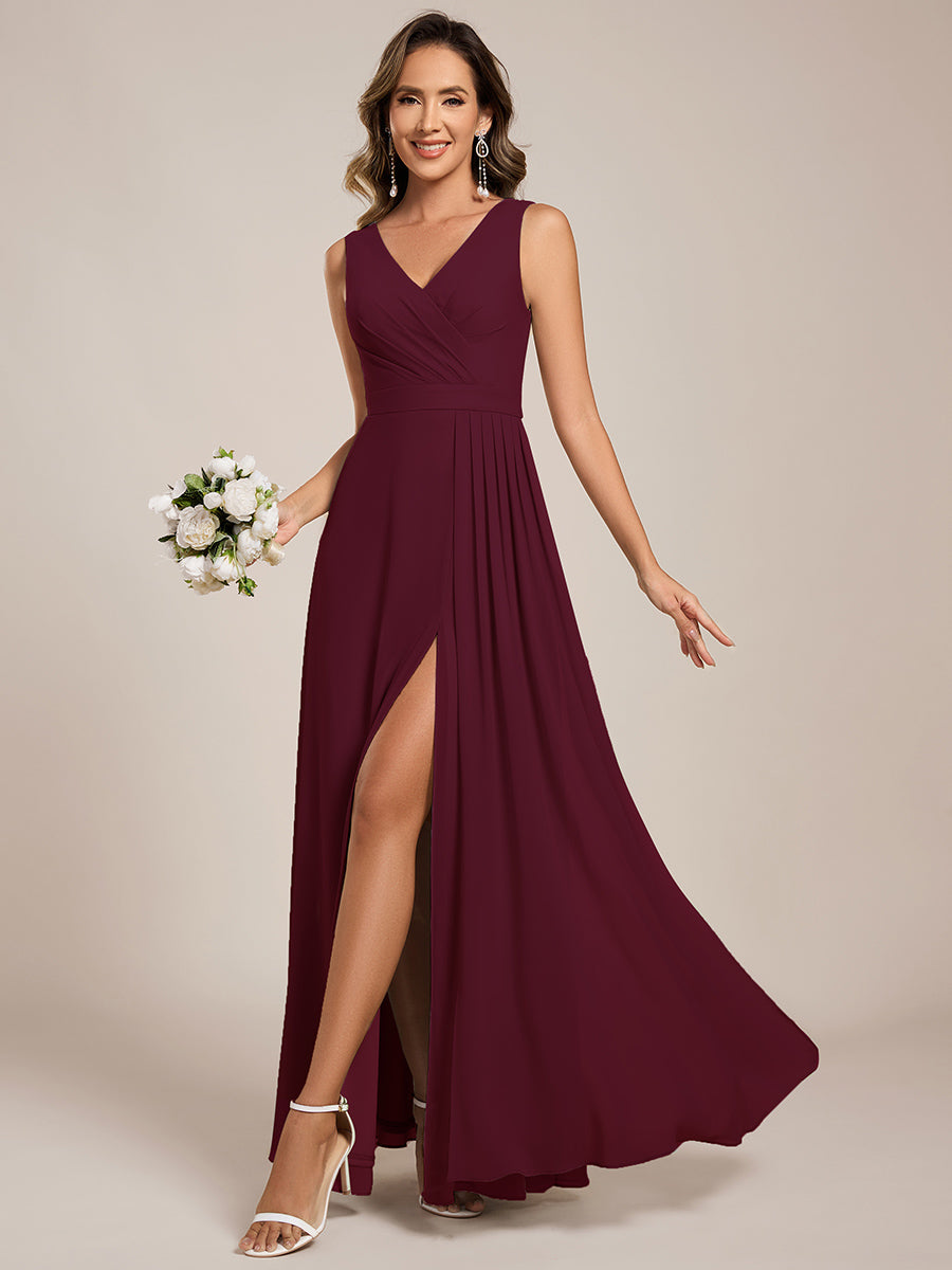 Robe de demoiselle d'honneur élégante avec fente latérale #Couleur_Bordeaux