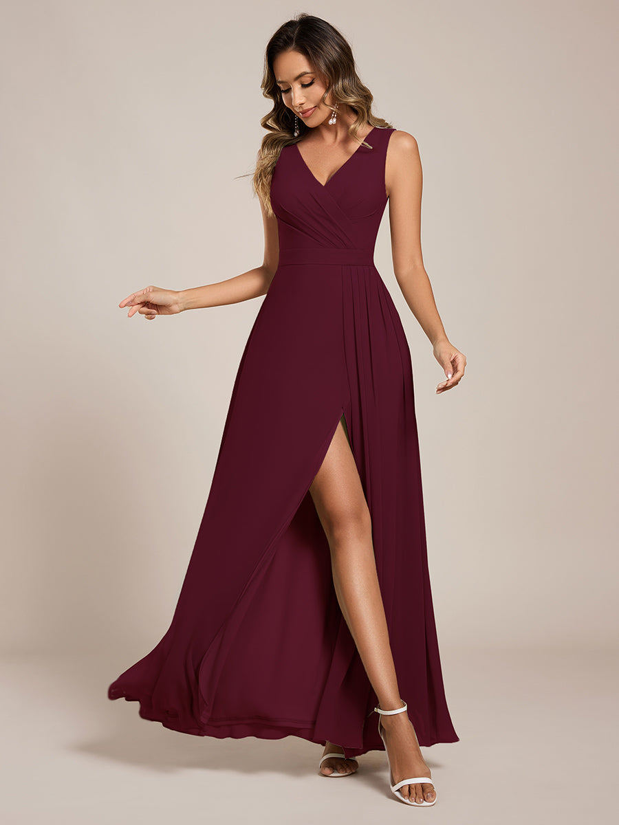 Robe de demoiselle d'honneur élégante avec fente latérale #Couleur_Bordeaux