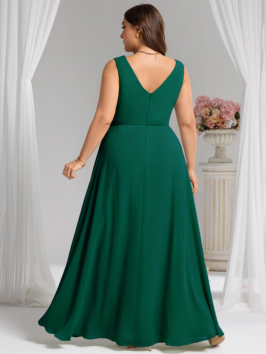 Robe de demoiselle d'honneur élégante avec fente latérale #Couleur_Vert Fonce
