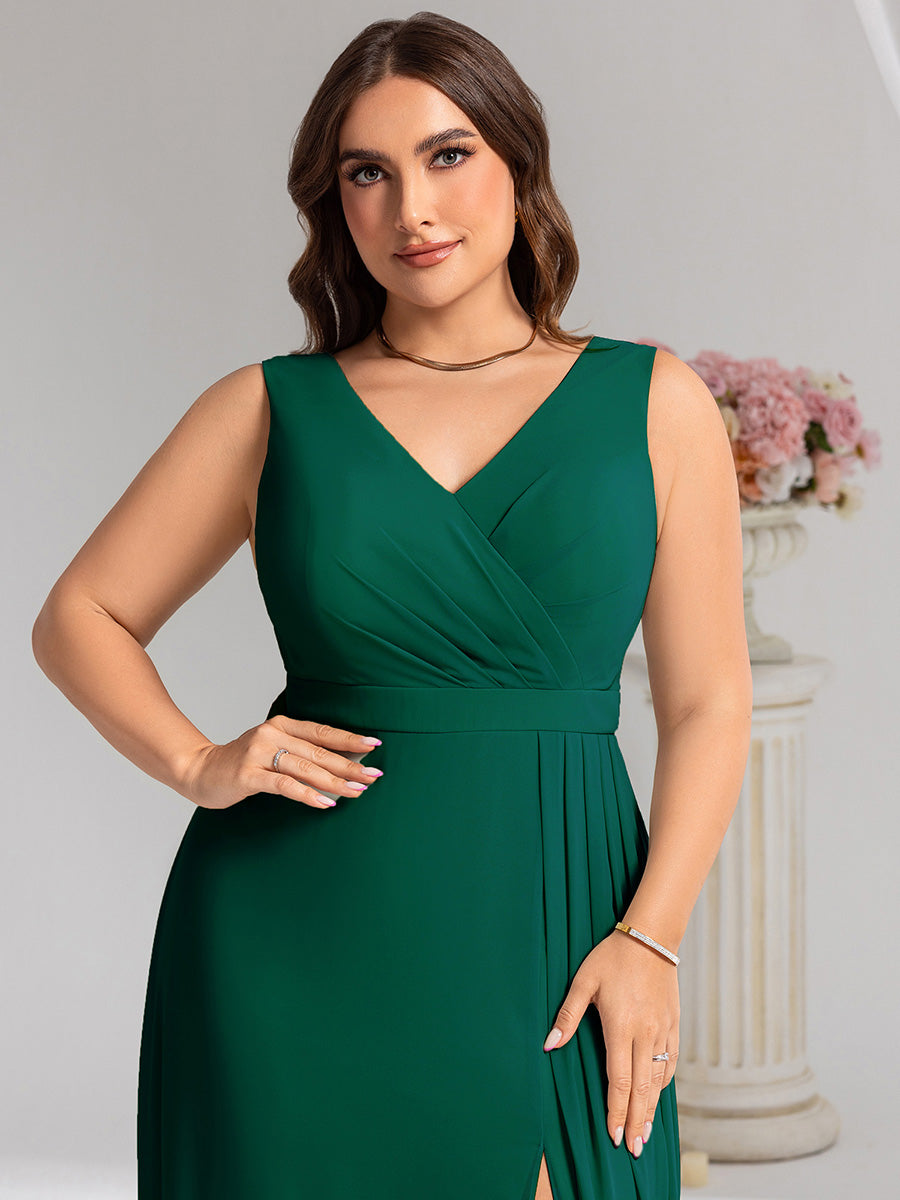 Robe de demoiselle d'honneur élégante avec fente latérale #Couleur_Vert Fonce