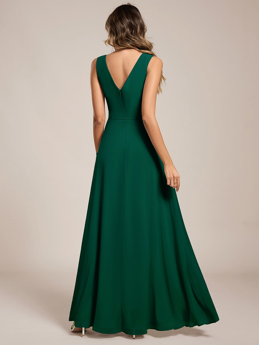 Robe de demoiselle d'honneur élégante avec fente latérale #Couleur_Vert Fonce