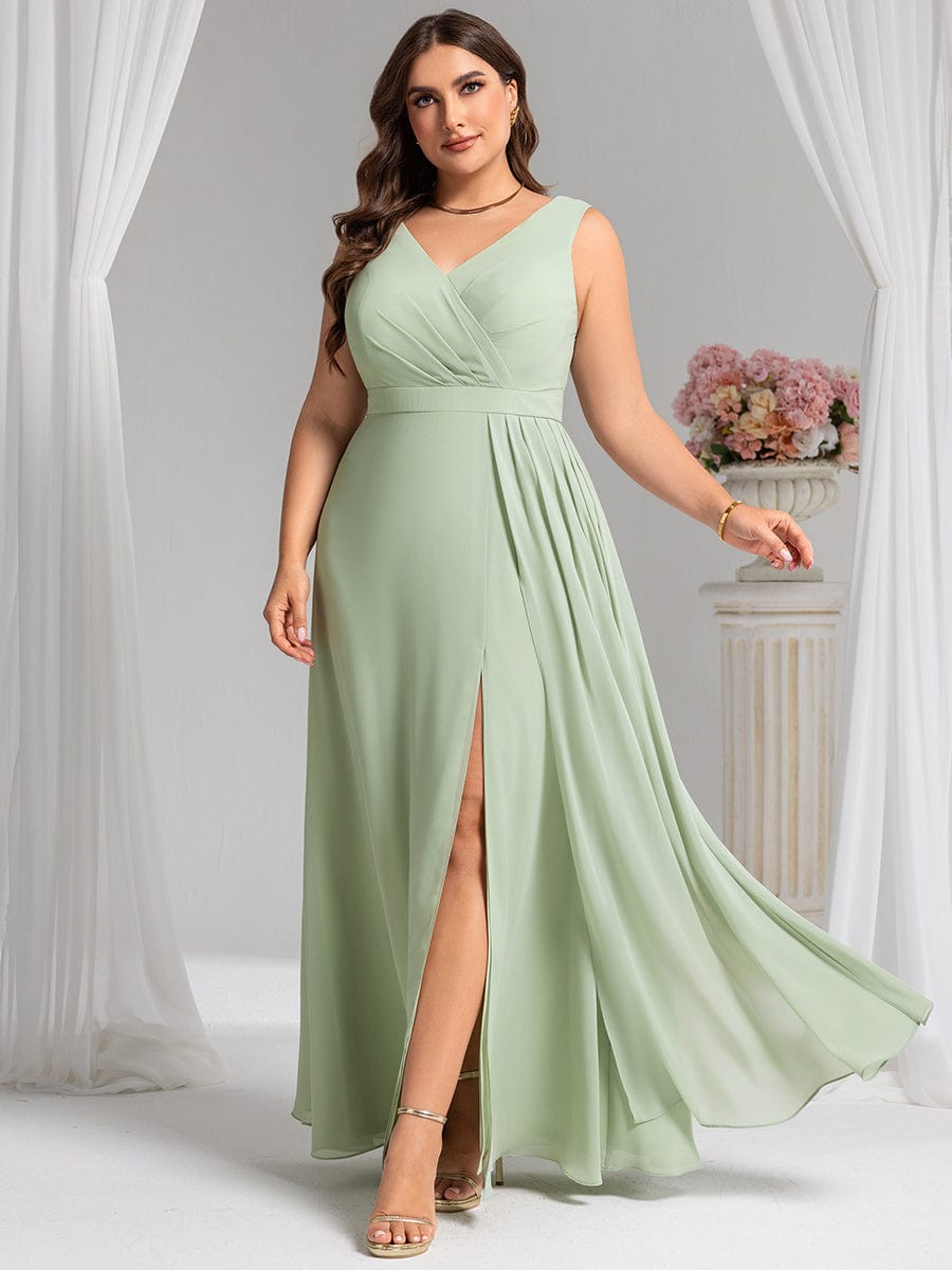 Robe de demoiselle d'honneur élégante avec fente latérale #Couleur_Menthe Verte