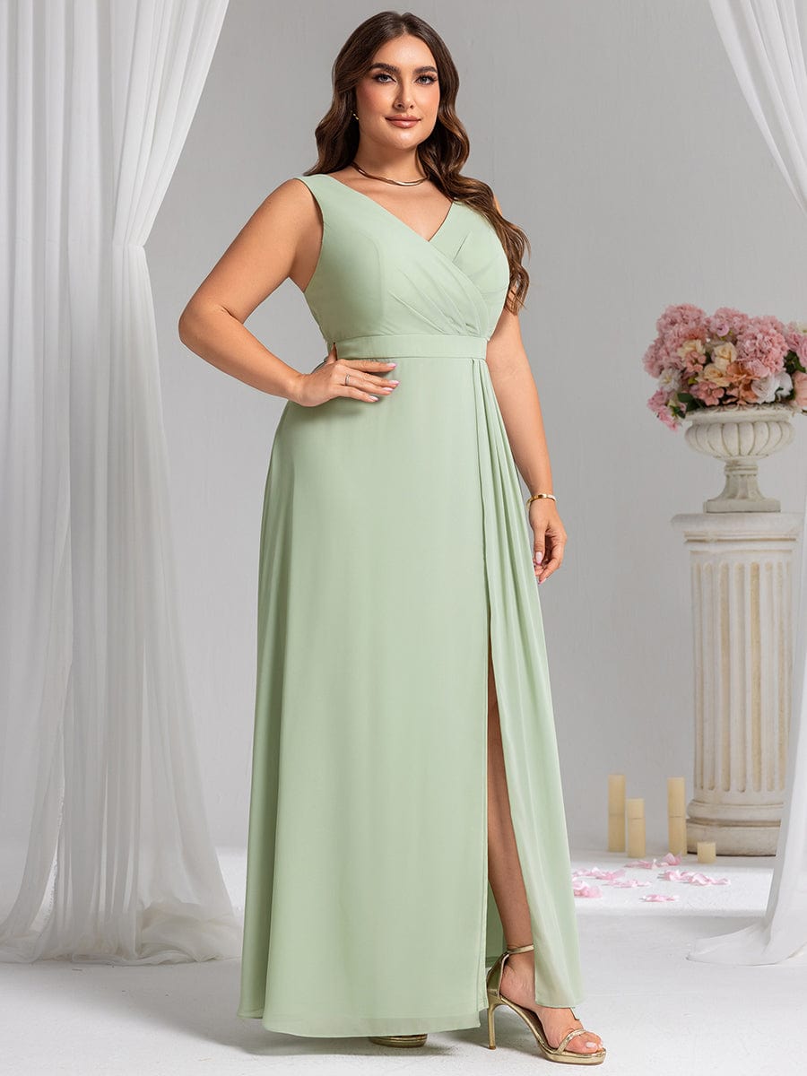 Robe de demoiselle d'honneur élégante avec fente latérale #Couleur_Menthe Verte