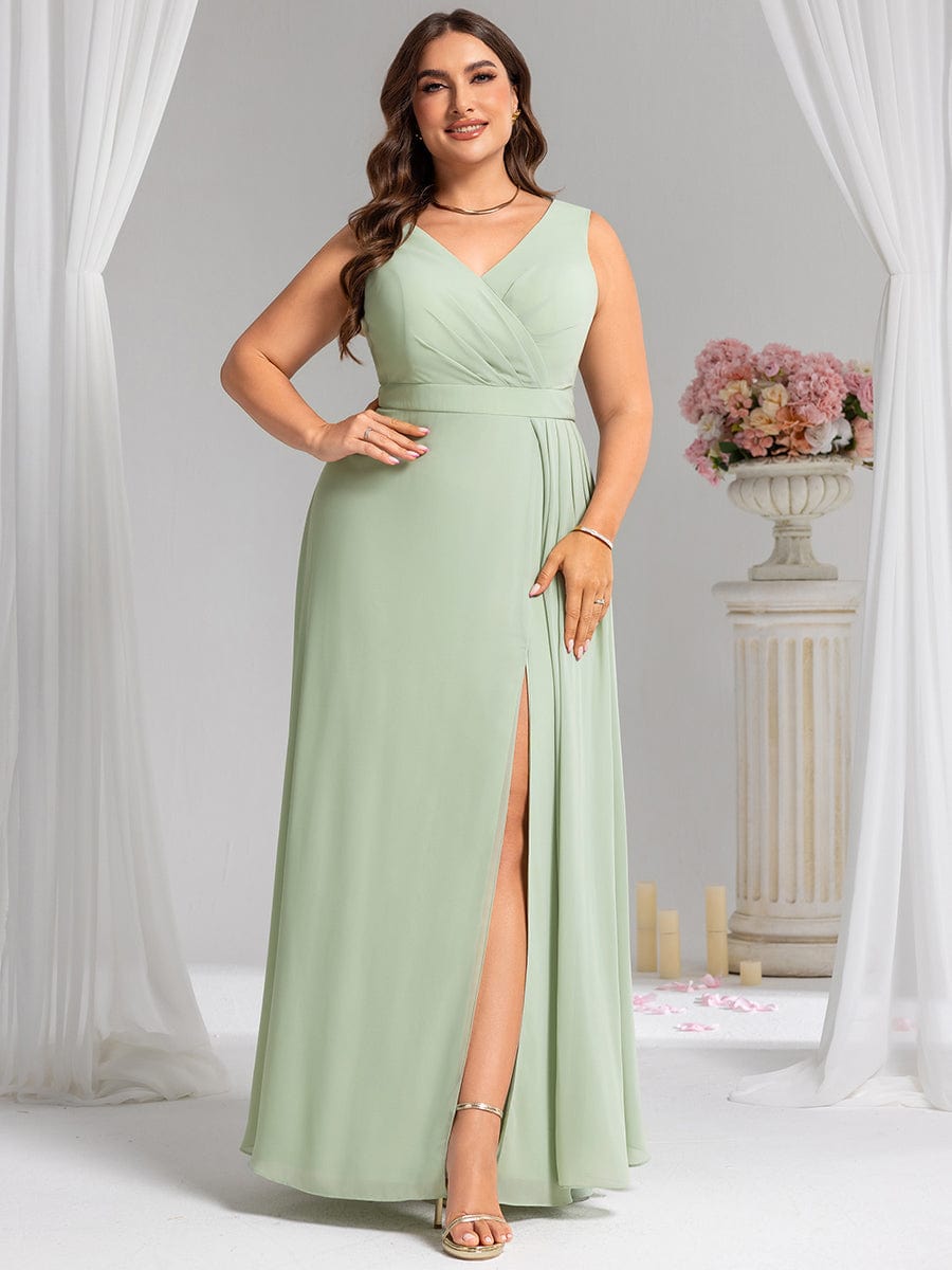 Robe de demoiselle d'honneur élégante avec fente latérale #Couleur_Menthe Verte
