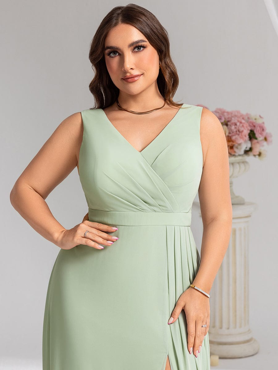Robe de demoiselle d'honneur élégante avec fente latérale #Couleur_Menthe Verte