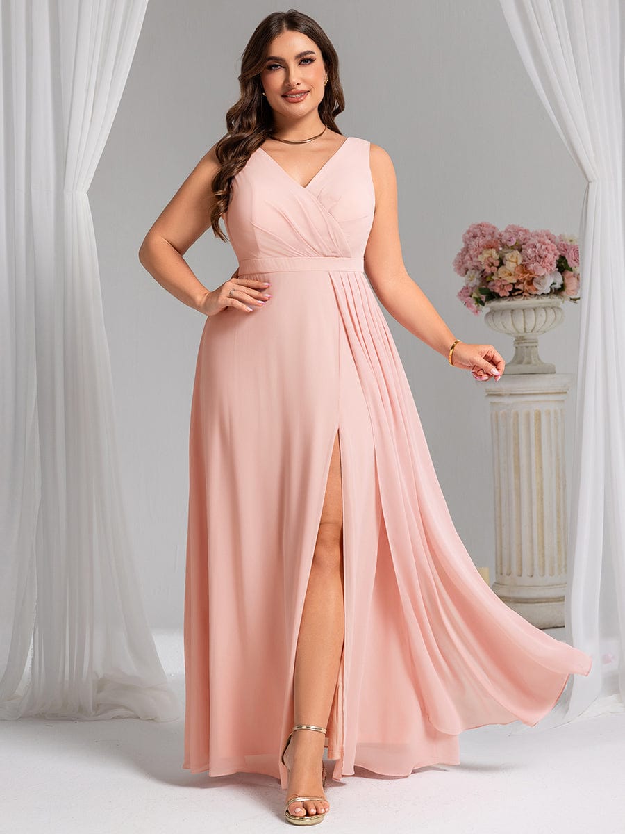 Robe de demoiselle d'honneur élégante avec fente latérale #Couleur_Rose