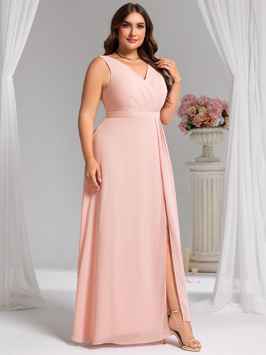 Robe de demoiselle d'honneur élégante avec fente latérale #Couleur_Rose