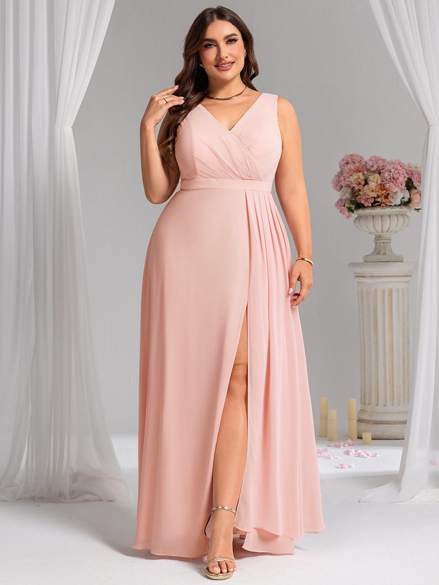 Robe de demoiselle d'honneur élégante avec fente latérale #Couleur_Rose