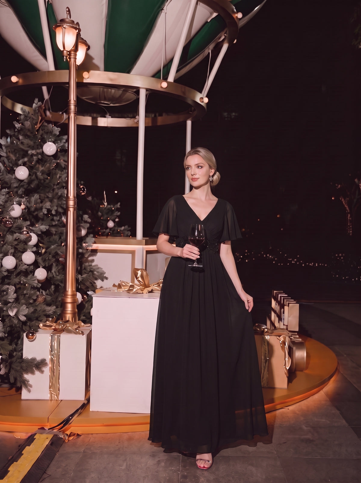 ever IVYROSE|Robe de soirée élégante en mousseline de soie avec manches flottantes