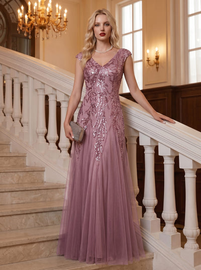 ever FREYA|Robe Longue de Soirée Chic en Tulle Brodé de Fleurs et Sequins