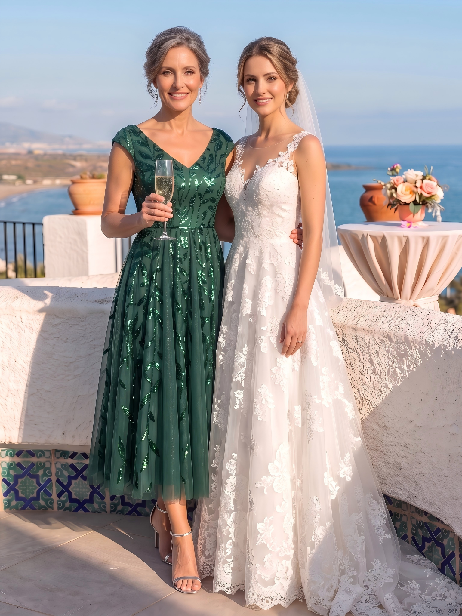 Robe midi sans manches col en V à sequins et coupe évasée #Couleur_Vert Fonce