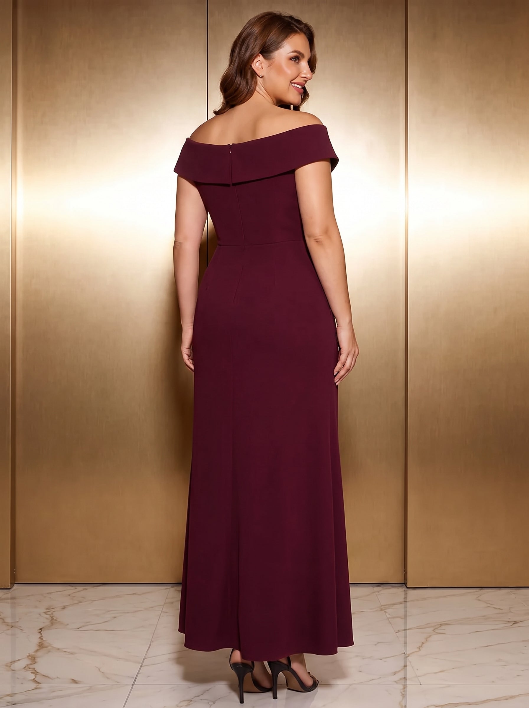 Robe sir¨¨ne ¨¤ encolure en V asym¨¦trique avec volants et fermeture ¨¦clair au dos sans manches tr¨¨s extensible #Couleur_Bordeaux