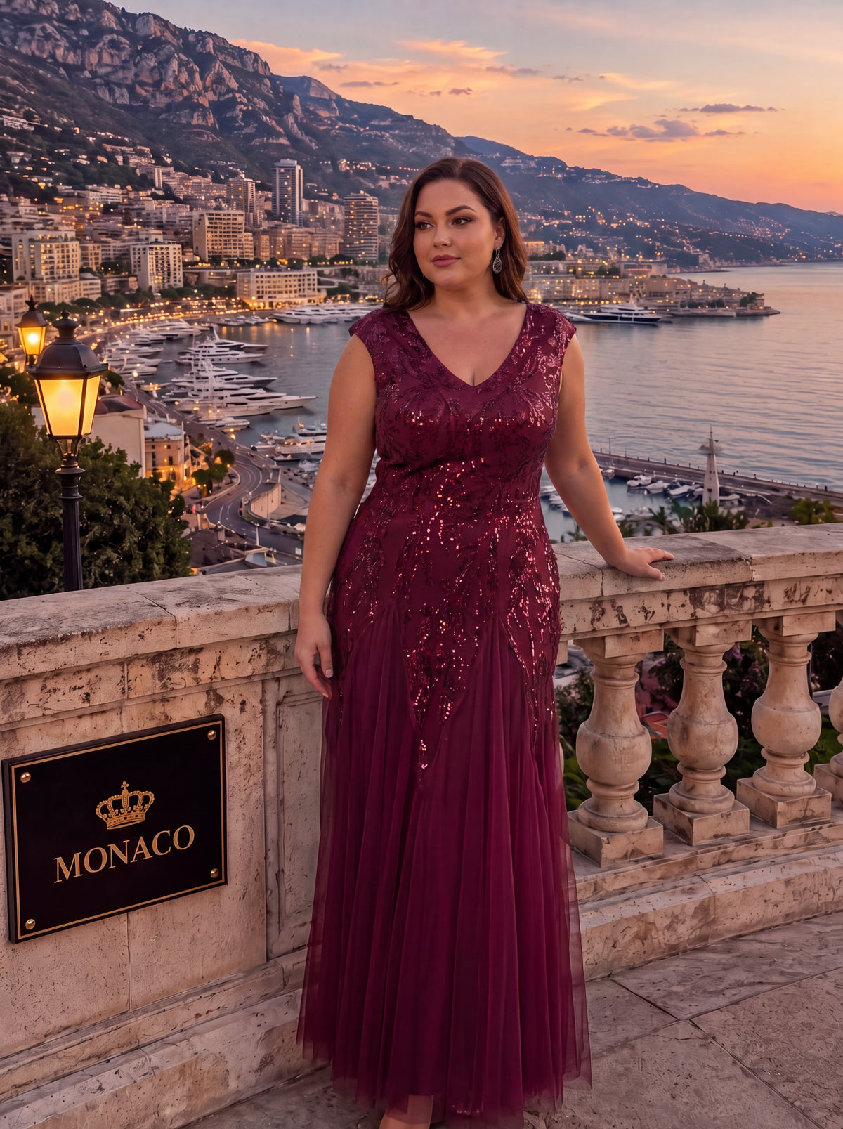 robe longue sans manches décolletée en V brodée de fleurs en A #Couleur_Bordeaux